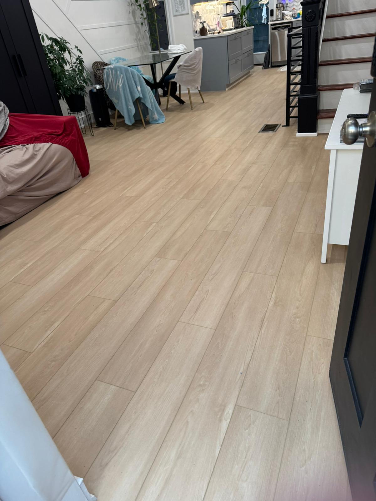 Spacious living room with laminate flooring